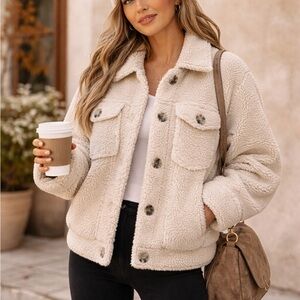 Ashley Vintage Charm Sherpa Teddy Trucker Jacket Cream Size Small